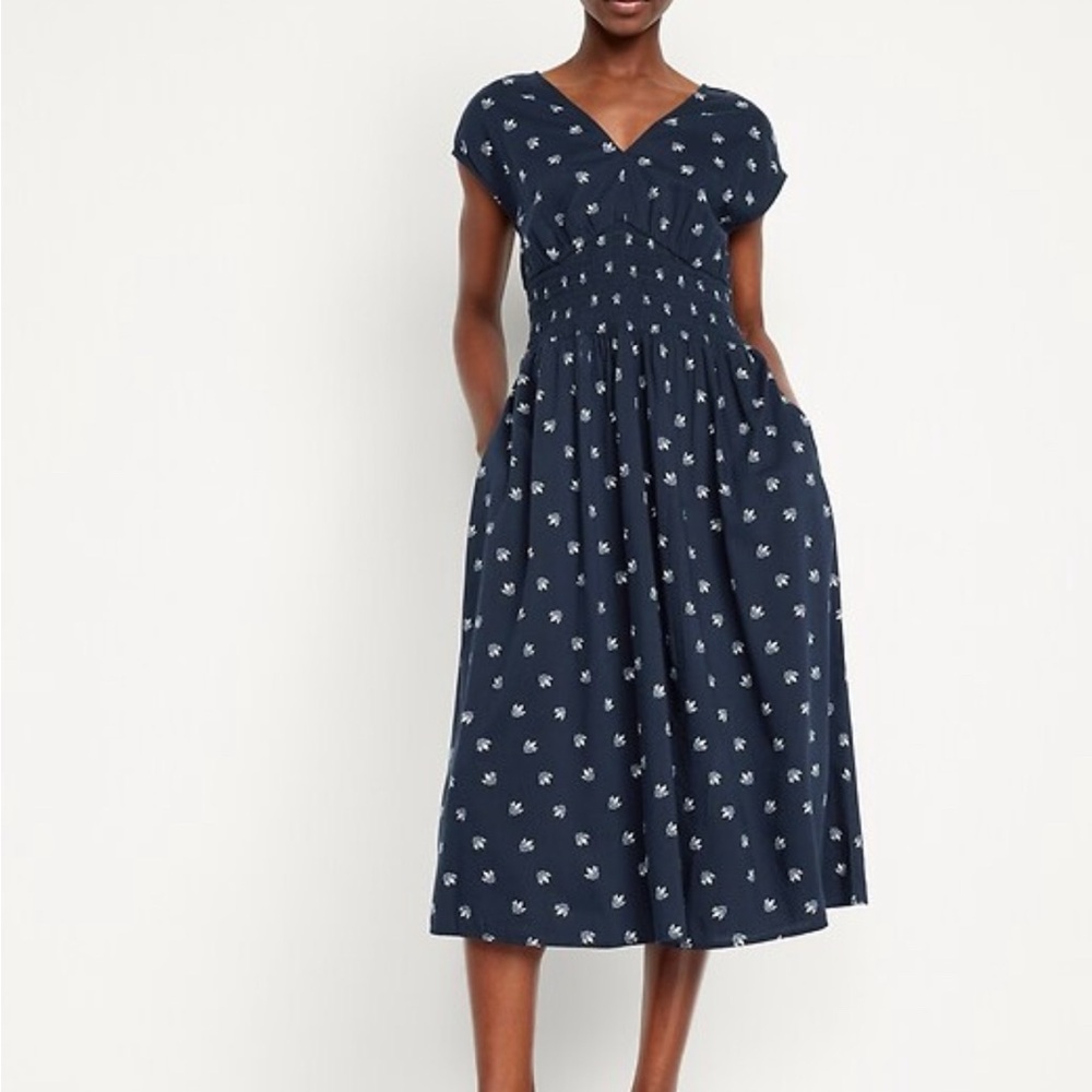 Navy Blue Floral Midi Dress